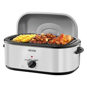 VEVOR Roaster Oven, 24QT Electric Turkey Roaster Oven, 150-450°F Adjustable Temperature Electric Roasting Pan with 3 Bin Buffet Server