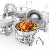 5 Qt 4 Pack Round Chafing Dish Buffet Set Full-Size Pan Stainless Steel Silver